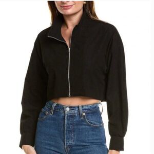 NWT AREA STARS Waffle Knit Crop Lightweight Front Zip Jacket Black Medium $175